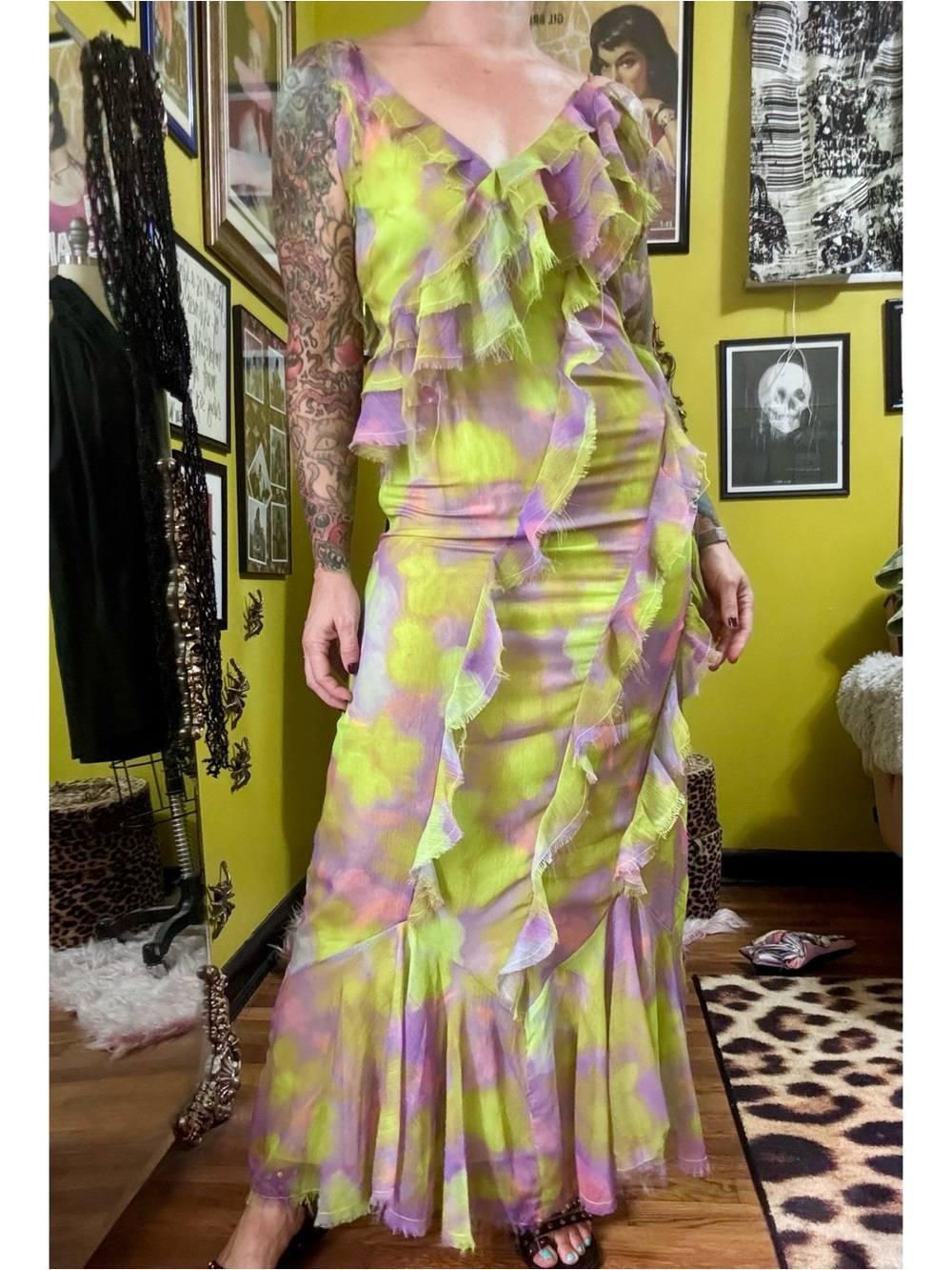 Nasty Gal Lavender Raw Edged Ruffle Maxi Dress Small